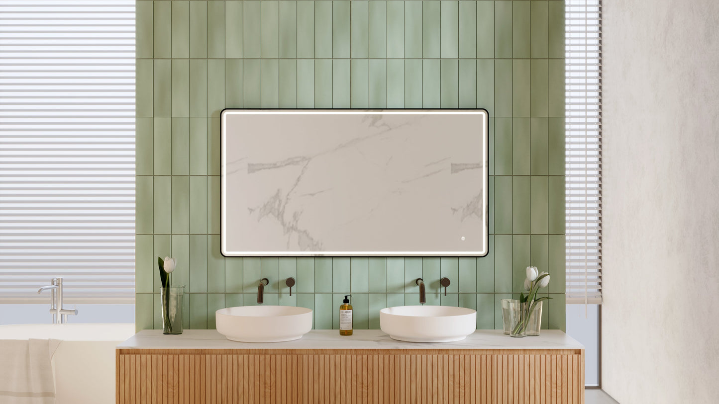 SAROS 1270 Matte Black Framed Rectangular LED Mirror