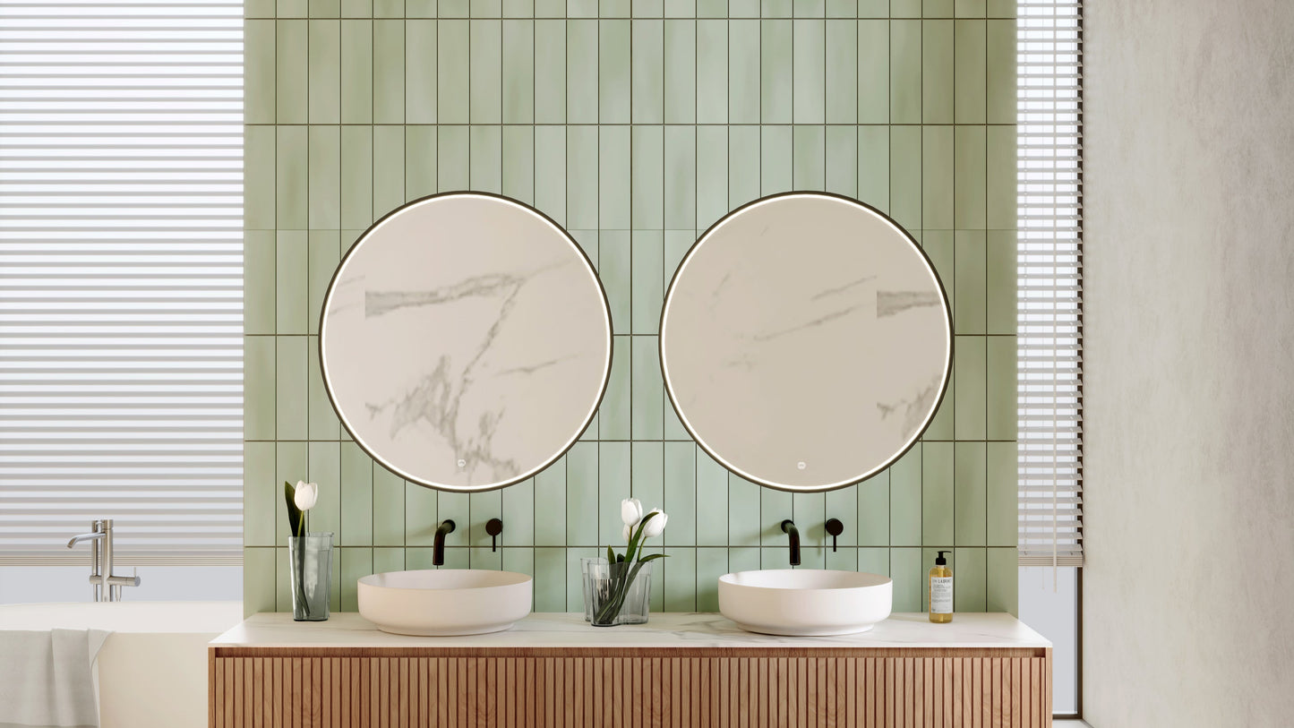 SAROS 9090 Matte Black Framed Round LED Mirror