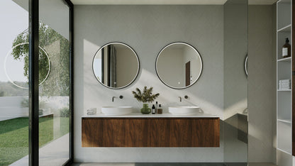 CRESCENT 9090 Matte Black Framed Round LED Mirror