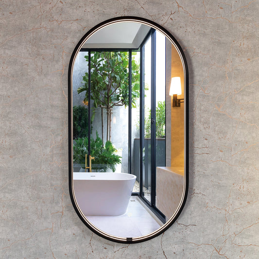 CRESCENT 4590 Matte Black Framed Oval LED Mirror