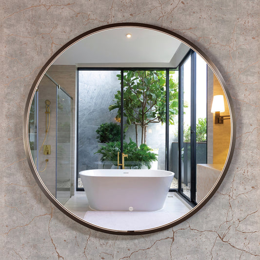 CRESCENT 9090 Matte Black Framed Round LED Mirror