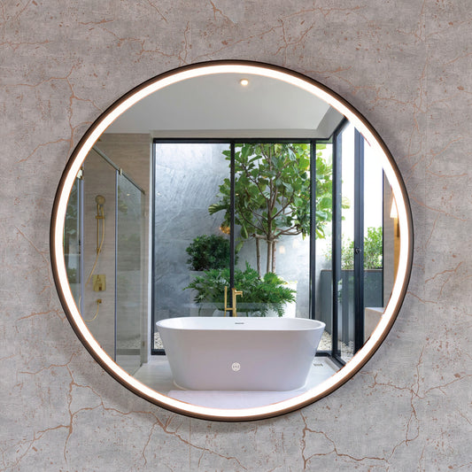 SAROS 9090 Matte Black Framed Round LED Mirror